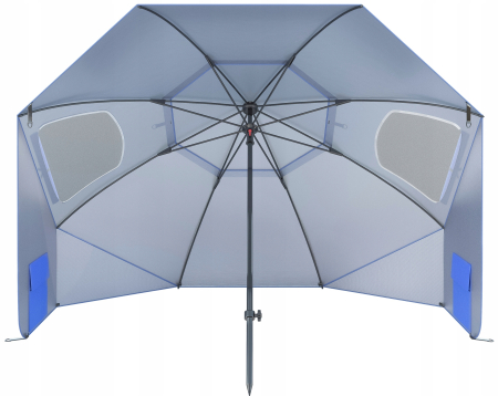 Umbrela plaja 3in1 215x205 cm, cu paravan lateral, fereastra si husa transport, material UV, albastru [4]