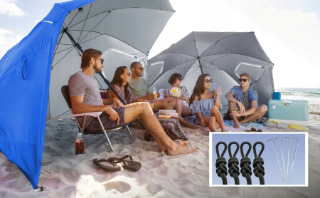 Umbrela plaja 3in1 215x205 cm, cu paravan lateral, fereastra si husa transport, material UV, albastru [11]