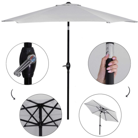 Umbrela terasa gradina, cu manivela si inclinare, diametru 260cm, gri [15]