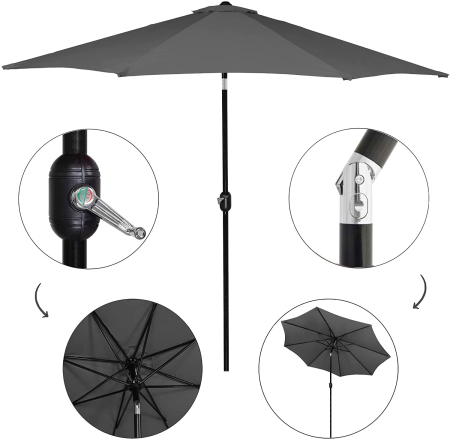 Umbrela terasa gradina, cu manivela si inclinare, GU200, diametru 300cm, gri antracit [2]