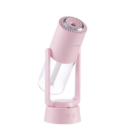 Umidificatoare - Umidificator si Purificator aer ultrasonic portabil, rezervor 200ml, cu ioni negativi, LED 7 culori, rotatie 360 grade, Roz