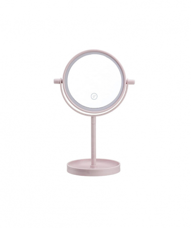 Oglinda de Masa pentru Machiaj si Make Up, cu Lumina LED Integrata, Wireless, cu Baterii, Buton Touch Screen On/Off, Premium, Roz [6]