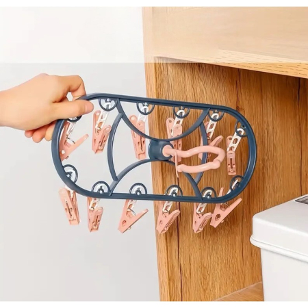 Uscator de Rufe Suspendat , cu 12 Carlige, Rotire 360 Grade, Protectie Vant, Mateiral Plastic, Usor de Depozitat, Multifunctional, 30 x 12.5 cm, Albastru/Roz [5]