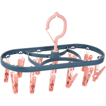 Uscatoare si Standere Haine - Uscator de Rufe Suspendat , cu 12 Carlige, Rotire 360 Grade, Protectie Vant, Mateiral Plastic, Usor de Depozitat, Multifunctional, 30 x 12.5 cm, Albastru/Roz