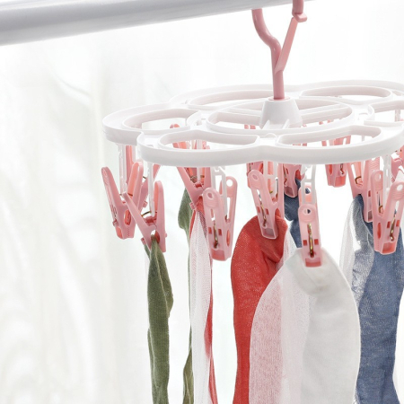 Uscator de Rufe Suspendat , cu 16 Carlige, Rotire 360 Grade, Mateiral Plastic, Usor de Depozitat, Multifunctional, 26 x 21 cm, Roz [5]