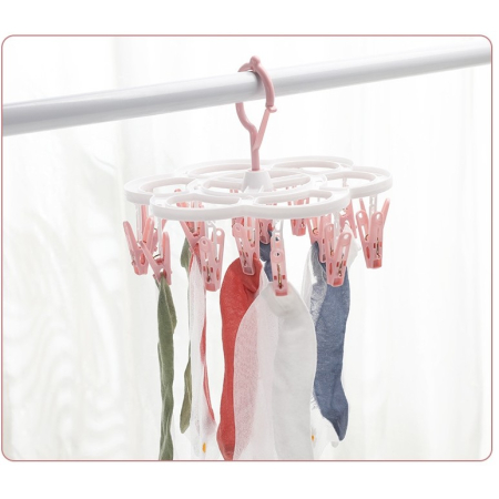 Uscator de Rufe Suspendat , cu 16 Carlige, Rotire 360 Grade, Mateiral Plastic, Usor de Depozitat, Multifunctional, 26 x 21 cm, Roz [4]