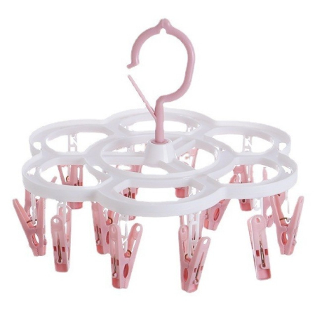 Uscatoare si Standere Haine - Uscator de Rufe Suspendat , cu 16 Carlige, Rotire 360 Grade, Mateiral Plastic, Usor de Depozitat, Multifunctional, 26 x 21 cm, Roz