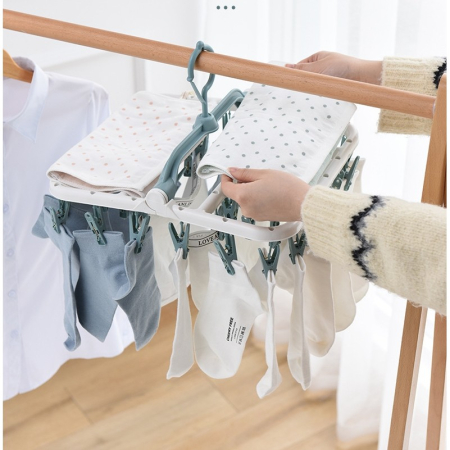 Uscator de Rufe Suspendat , cu 40 Carlige, Rotire 360 Grade, Protectie Vant, Pliabil, Patrat, Mateiral Plastic, Usor de Depozitat, Multifunctional, 36 x 24 cm, Alb/Albastru [4]
