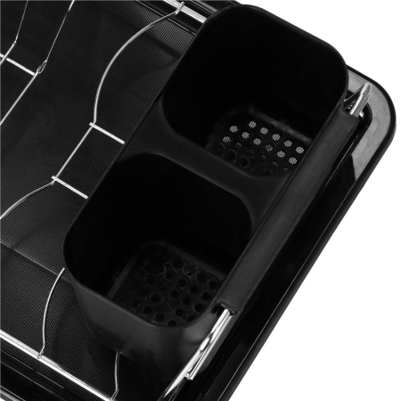 Uscator de vase cu suport tacamuri, din otel cromat, cu tava de scurgere, 40x19x13cm, negru [7]
