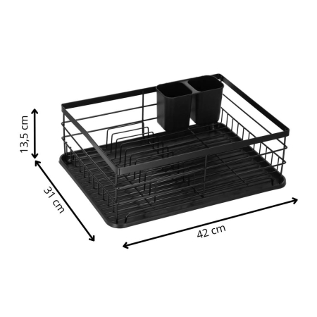 Uscator de vase cu suport tacamuri, din otel, cu tava de scurgere, 42x32x15cm, negru [28]