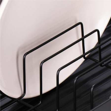 Uscator de vase cu suport tacamuri, din otel, cu tava de scurgere, 42x32x15cm, negru [13]