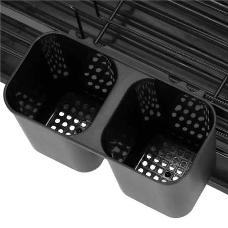 Uscator de vase cu suport tacamuri, din otel, cu tava de scurgere, 42x32x15cm, negru [11]