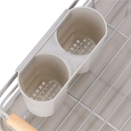 Uscator de vase cu suport tacamuri, din otel, cu tava de scurgere, manere lemn, 42x32x15cm, gri [19]