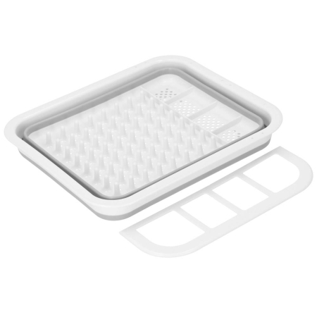 Uscator de vase pliabil, din pastic si silicon, 36x31x12cm, suport tacamuri, alb si gri [7]