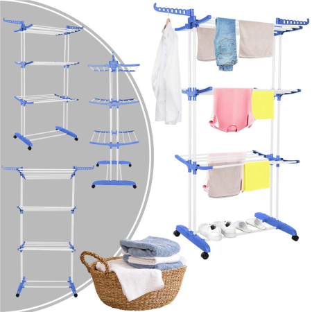 Uscator vertical pentru rufe, mobil si pliabil, cu doua umerase, 75x57x170cm, sarcina 15kg [24]