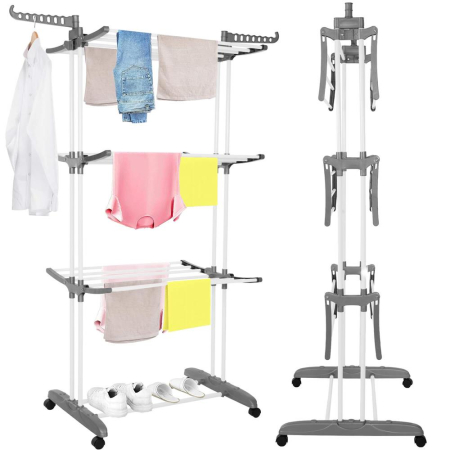 Uscator vertical pentru rufe, mobil si pliabil, cu doua umerase, 75x57x170cm, sarcina 20kg [18]