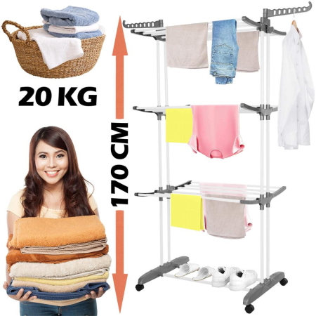 Uscator vertical pentru rufe, mobil si pliabil, cu doua umerase, 75x57x170cm, sarcina 20kg [12]