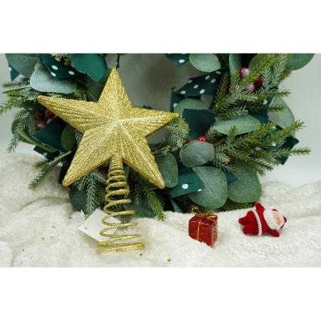 Varf decorativ de brad, Auriu, in forma de Stea, cu design in relief, din Plastic/Metal, 15.5 cm x 20.5 cm, Interior/Exterior,  [7]