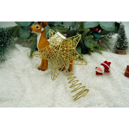 Varf decorativ de brad, Auriu, in forma de Stea, design cu paiete, din Plastic/Metal, 13 cm x 18 cm, diametru 4 cm, Interior/Exterior,  [2]
