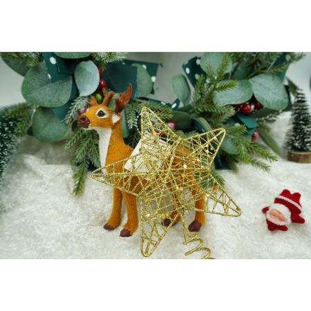 Varf decorativ de brad, Auriu, in forma de Stea, design cu paiete, din Plastic/Metal, 13 cm x 18 cm, diametru 4 cm, Interior/Exterior,  [3]