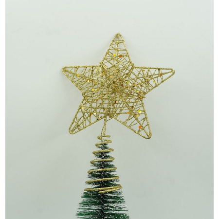 Varf decorativ de brad, Auriu, in forma de Stea, design cu paiete, din Plastic/Metal, 13 cm x 18 cm, diametru 4 cm, Interior/Exterior,  [9]