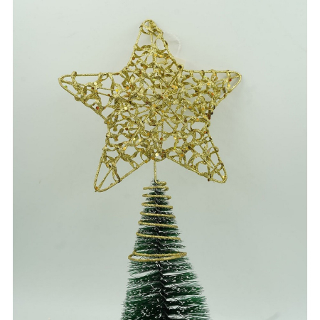 Varf decorativ de brad, Auriu, in forma de Stea, design cu paiete, din Plastic/Metal, 18 cm x 23 cm, Interior/Exterior,  [8]