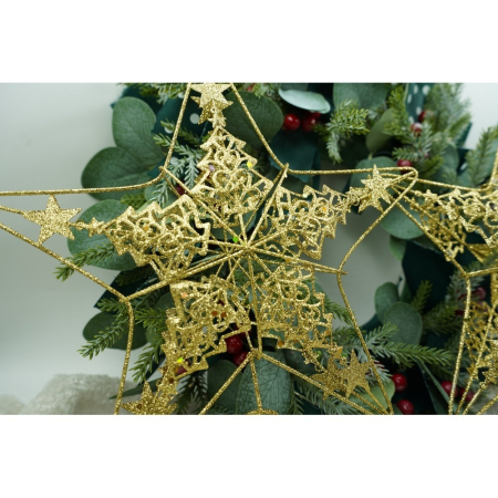 Varf decorativ de brad, Auriu, in forma de Stea, design de braduti, din Plastic/Metal, 24 cm x 27 cm, Interior/Exterior,  [5]