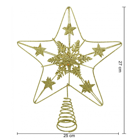 Varf decorativ de brad, Auriu, in forma de Stea, design de stele, din Plastic/Metal, 25 cm x 27 cm, Interior/Exterior,  [5]
