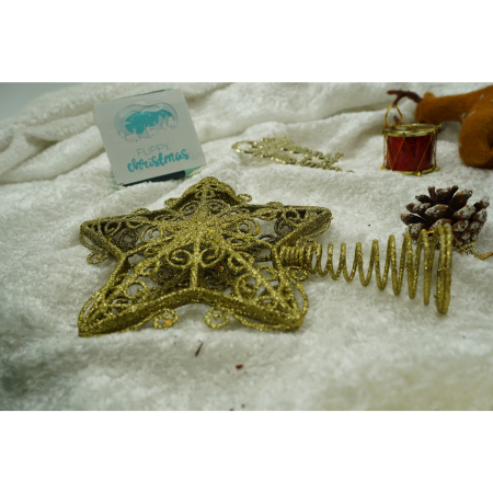 Varf decorativ de brad, Auriu, in forma de Stea, design forjat, din Plastic/Metal, 14.5 cm x 20 cm, Interior/Exterior,  [1]