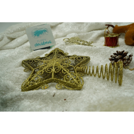 Varf decorativ de brad, Auriu, in forma de Stea, design forjat, din Plastic/Metal, 14.5 cm x 20 cm, Interior/Exterior,  [5]