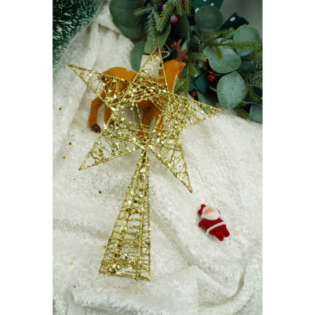 Varf decorativ de brad, Auriu, in forma de Stea, infasurata, din Plastic/Metal, 20 cm x 28 cm, Interior/Exterior,  [2]