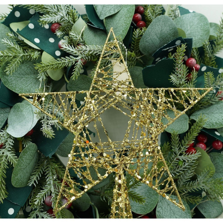 Varf decorativ de brad, Auriu, in forma de Stea, infasurata, din Plastic/Metal, 20 cm x 28 cm, Interior/Exterior,  [8]