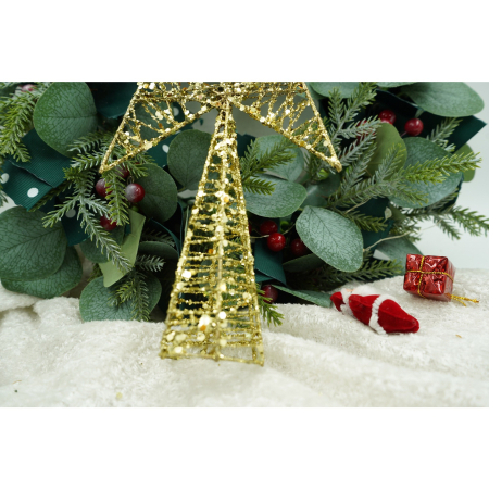 Varf decorativ de brad, Auriu, in forma de Stea, infasurata, din Plastic/Metal, 20 cm x 28 cm, Interior/Exterior,  [4]