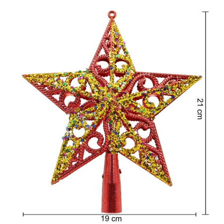 Varf decorativ de brad, Rosu/ Auriu, in forma de Stea, design spiralat, din Plastic, 19 cm x 21 cm, Interior/Exterior,  [4]