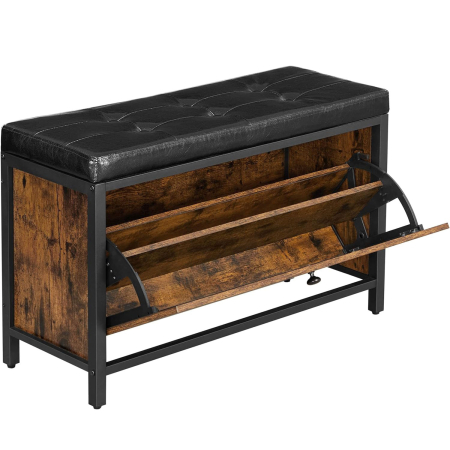 MOBILIER - VASAGLE Banca cu organizator pantofi, cu clapeta, 30x80x51cm, industrial vintage, maro cu negru