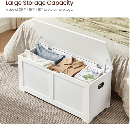 VASAGLE Banca cu spatiu de depozitare, pentru hol sau dormitor, din MDF, 40x100x46cm, alb [3]