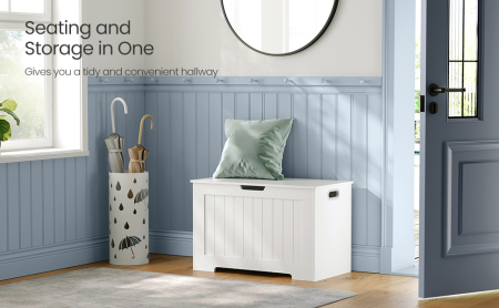 VASAGLE Banca cu spatiu depozitare, pentru hol sau dormitor, din PAL, 76x40x48cm, alb [9]