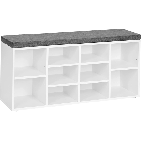Produse în distribuție - VASAGLE Banca pentru hol cu suport pentru pantofi, 10 compartimente, cu perna, 104x48x30cm, alb