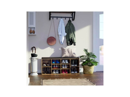 VASAGLE Banca pentru hol cu suport pentru pantofi, 10 compartimente, cu perna, 104x48x30cm, maro rustic [2]