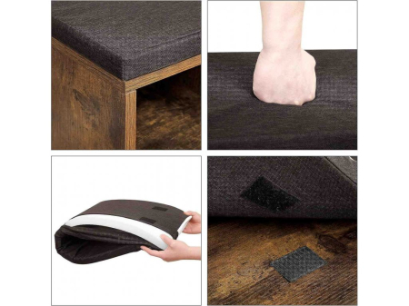 VASAGLE Banca pentru hol cu suport pentru pantofi, 10 compartimente, cu perna, 104x48x30cm, maro rustic [4]