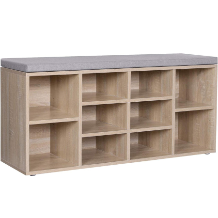 MOBILIER - VASAGLE Banca pentru hol cu suport pentru pantofi, 10 compartimente, cu perna, 104x48x30cm, stejar
