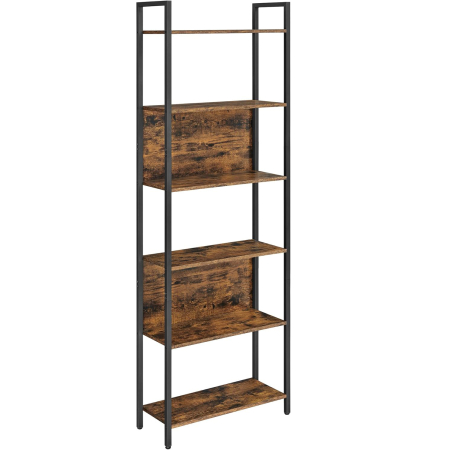 MOBILIER - VASAGLE Biblioteca 60x24x186 cm, 6 rafturi, stil industrial, PAL si otel, maro rustic-negru