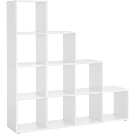 MOBILIER - VASAGLE Biblioteca cu 10 compartimente, unitate de depozitare pentru decoratiuni, din lemn, 29x129x129cm, alb