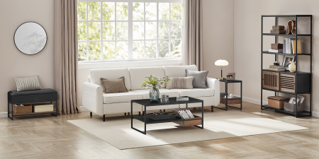 VASAGLE Biblioteca cu 5 rafturi si dulap, rama metalica si finisaj MDF nuc, 100x35x180 cm, negru [3]