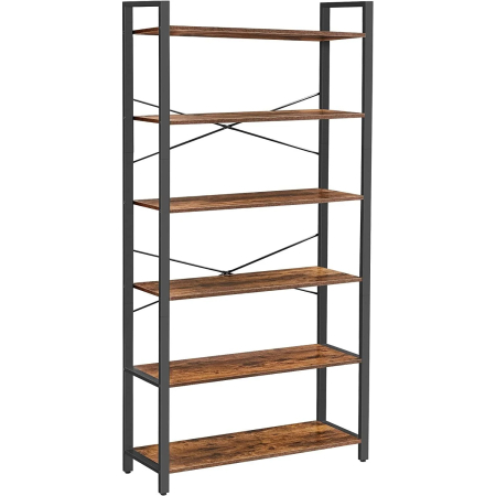 Casă - VASAGLE Biblioteca cu 6 rafturi, etajera stil industrial, PAL si cadru metalic, 30x80x186 cm, maro rustic