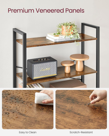 VASAGLE Biblioteca cu 6 rafturi, etajera stil industrial, PAL si cadru metalic, 30x80x186 cm, maro rustic [7]