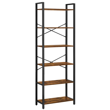 Casă - VASAGLE Biblioteca cu cadru otel si 6 polite, stil industrial, 66x30x186cm, maro rustic si negru