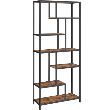 Rafturi si bliblioteci - VASAGLE Biblioteca cu forma geometrica, pe 6 nivele, stil industrial, 30x80x180cm, maro rustic si negru