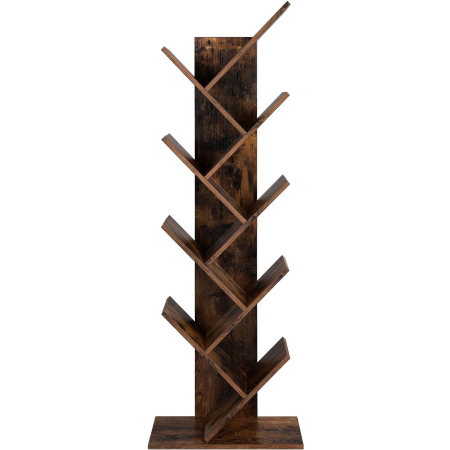 MOBILIER - VASAGLE Biblioteca de podea cu 8 etaje, cu rafturi din lemn in forma V, 25x141x50cm, maro rustic