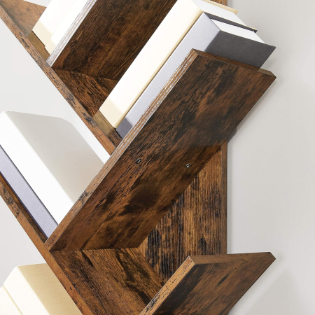 VASAGLE Biblioteca de podea cu 8 etaje, cu rafturi din lemn in forma V, 25x141x50cm, maro rustic [6]